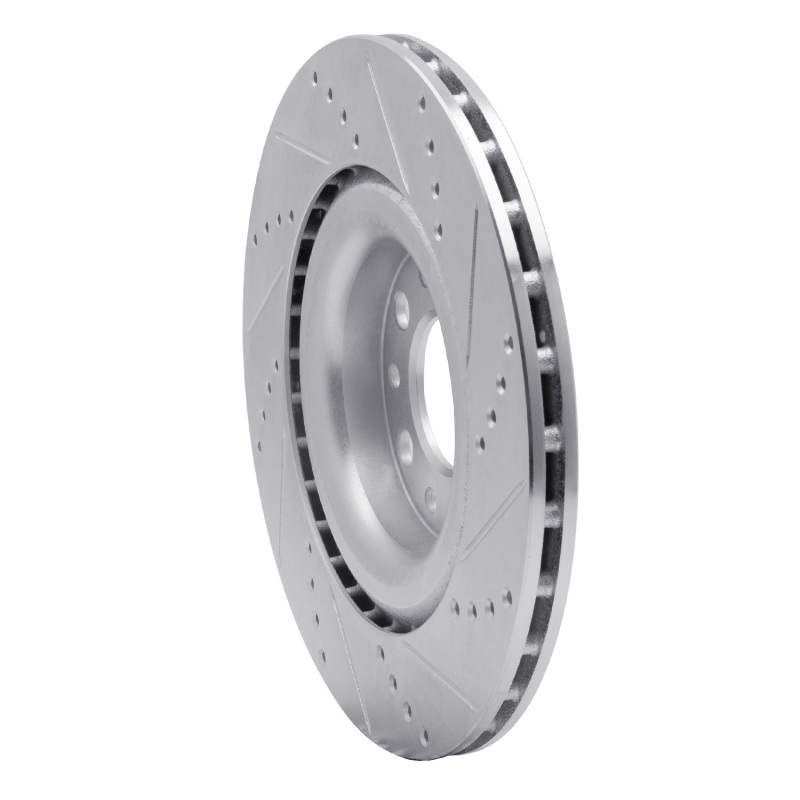 Alfa Romeo Stelvio Brake Rotor (1) - Rear Left - R1 Concepts - Drilled & Slotted - Silver - `17-`25